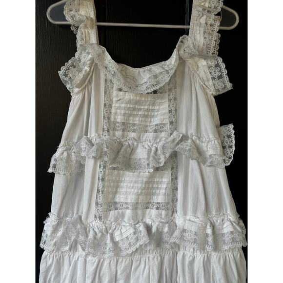 Free People White Lace Prairie Romper Dress Ruffled Cotton Boho - Picture 5 of 8